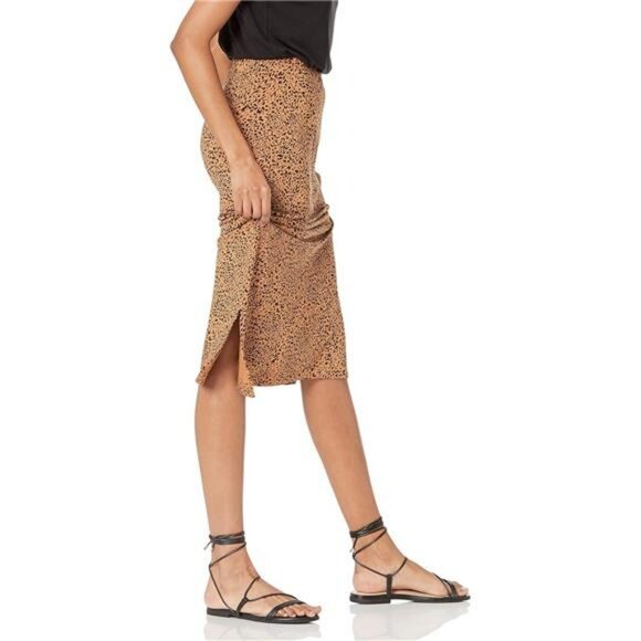 Womens Pull On Midi Skirt Stretch Jersey Knit Elastic Waist Side Slit Skirt - Picture 3 of 7